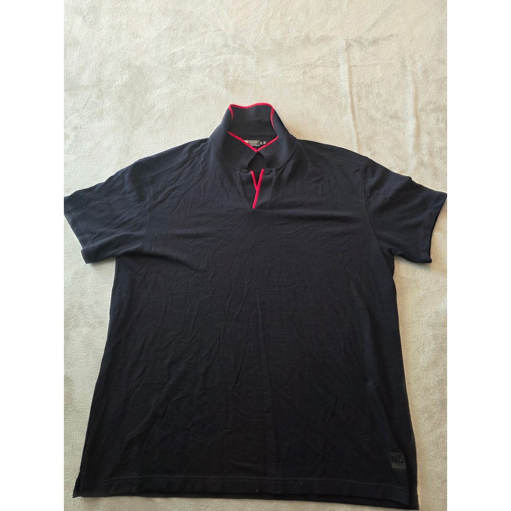 Z Zegna Polo Shirt Mens 3XL Black Techmerino Wool Short Sleeve V-Neck